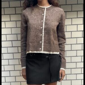 Zara Brown and Cream Cardigan Sweater